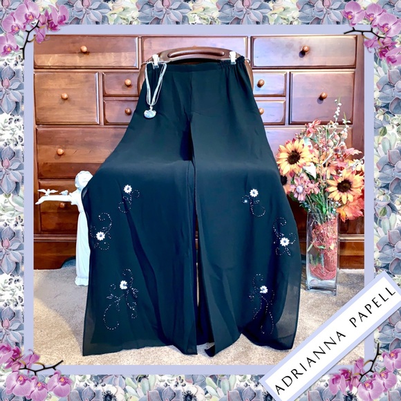 Adrianna Papell Pants - Adrianna Papell Black Embellished Wide Leg Pants